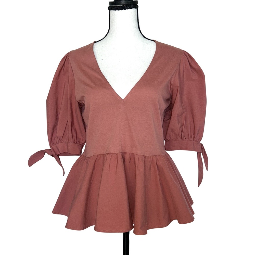 Zara Peplum Terracotta Top Blouse Baby Doll Medium